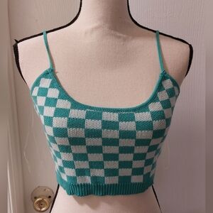 NWOT Green White Checkered Crop Top